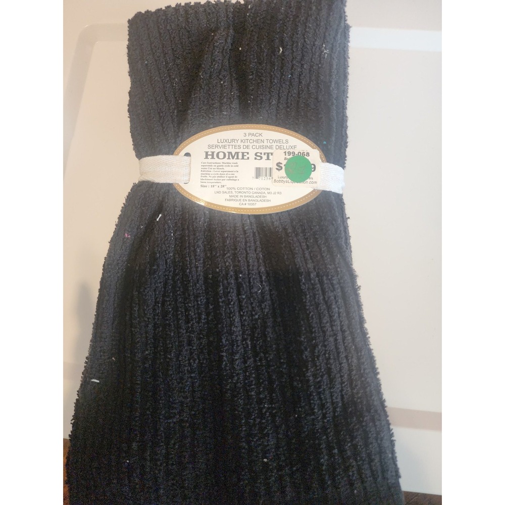 Home Style Black Luxury Kitchen Towels 3-Pack 100% Cotton 18x28 New